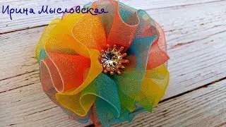 Fluffy bows of organza without a template for small tails. Kanzashi