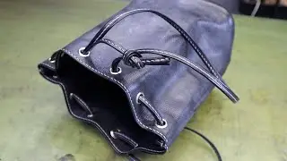 ［Leather craft］Making a Handmade Leather Drawstring Bag //ハンドメイドの巾着バッグの製作工程