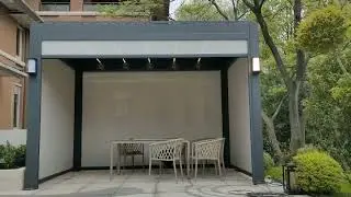 motorized louvre roof pergola with led light and wind/rain sensor+windproof curtain