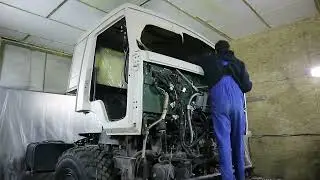 The world's first KAMAZ painted in Line-X. Painting of the truck is complete. KAMAZ LineX coating