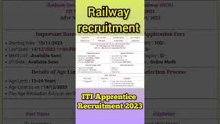 Railway ITI Apprentice recruitment2023||railway new vacancy#govtjobs #indianrailways #itijob#viral