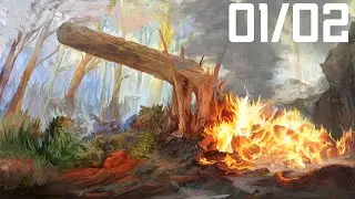 Burning Forest Environmental Digital Landscape Painting Concept Art 1/2