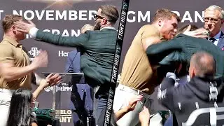 FULL VIDEO - CANELO SWERVES CALEB PLANT SLAP! LANDS PUNCH ON HIM AS BOTH ALMOST FIGHT AT FACE OFF