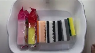 ASMR Bulk Variety Kitchen Sponge Scour Off & Ripping 🫧🧽 