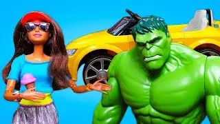 Видео про игрушки! Кукла Барби и Спанч Боб продают мороженое! Халк в гостях!