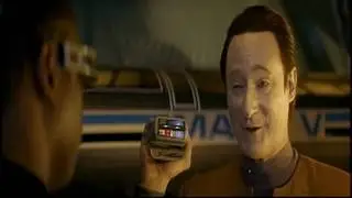 Data talks with his tricorder