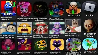 Rainbow Friends 2 Roblox, Poppy Playtime IO, The Baby In Yellow, Bowmasters, Scary Teacher Miss T