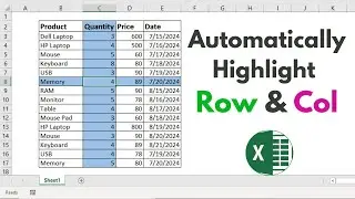 Highlight Active Row & Column in Excel