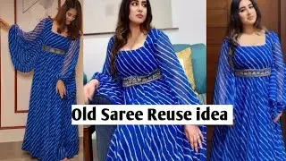 Old Saree Reuse/Saree se Designer gown/Butterfly Sleeves Cutting and Stitching