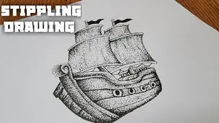 Stippling Drawing #83 - How to Draw a Old Pirate Ship Using Dots | Pen Drawing| Stippling Art