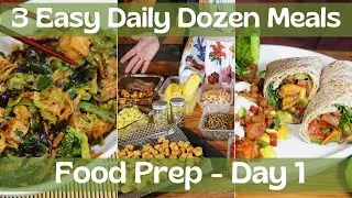Making 3 easy Daily Dozen meals from the food I prepped yesterday.