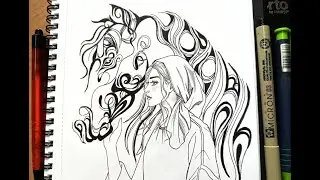 Drawing a Girl with Horse / Combine Art