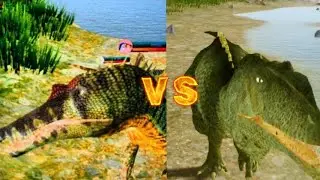 Сравнение гиганотозавра и спинозавра в the cursed isle
