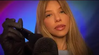 ASMR | Mic Brushing + Inaudible Whispering + Mouth Sounds w/ Latex Gloves
