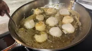 Basting pan seared scallops in butter
