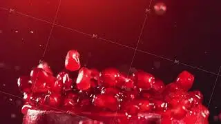 Pomegranate Grains falling on surface of half pomegranate in slow motion