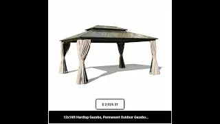 12x16ft Hardtop Gazebo, Permanent Outdoor Gazebo with Polycarbonate Double Roof, Aluminum Gazebo ...