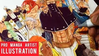 Manga Artist Inking and Coloring Group Illustration with Copic Markers