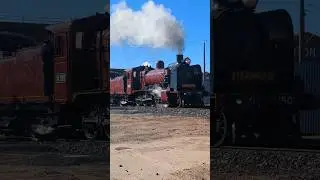 Steam locomotives powering past the historic Shepparton Preserving Company #train #history