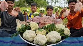 CHICKEN CAULIFLOWER | Chicken Chest Fry Cauliflower | Healthy Cauliflower Recipe Cooking in Village