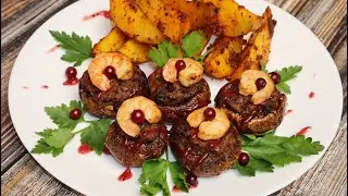Фаршированные шампиньоны с клюквенным соусом/Постный рецепт