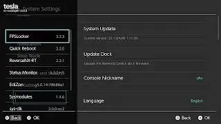 Tesla menu overlays pack 22.1.1 fps locker, sys-clk, status monitor, edizon, reversenx, quickreboot
