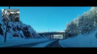 Driving in winter in Finland in a sunny day
