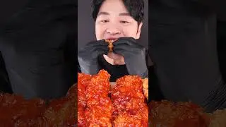 Mukbang ASMR #Shorts :) Fried Chicken & Fire Noodles Wrap Eating 양념치킨 & 불닭볶음면 불닭쌈 치즈스틱 먹방!