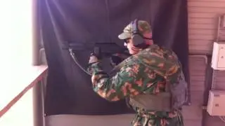 VV MVD spetsnaz operator during shooting training with PP-19-01 Vityaz.