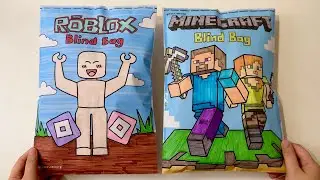 [💸paper diy💸] ROBLOX AND MINECRAFT BLIND BAGS unboxing! | asmr