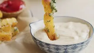 Garlic parmesan herb butter polenta fries with lemon aioli
