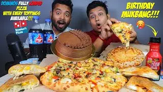 Dominos The 4 Cheese Pizza with All Toppings, Garlic Breads, Belgian Chocolate Cake & Paratha Pizza
