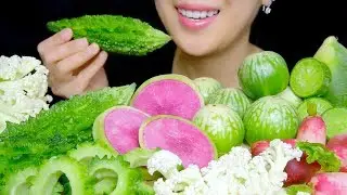 RAW VEGGIE PLATTER ASMR (Eggplant, Bitter Melon, Cauliflower, Radish)| TracyN ASMR