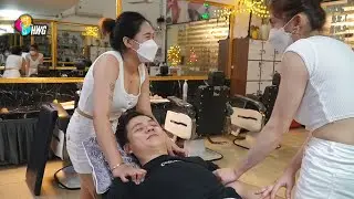 Relaxing barbershop Vietnam | Wash feet, Head massage, Back massage is GREAT!