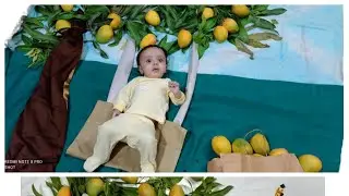 Baby plucking & eating mangos!Baby 4th month birthday celebration ideas!Baby summer photoshoot ideas