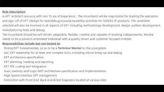 Hiring DFT architect | India | USA | Semiconductor | VLSI Jobs