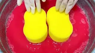 【ASMR】Eight shape car sponge × Cherry pink🍒洗車スポンジとチェリーピンクの洗剤でスポンジASMR🍒squeezing rinsing