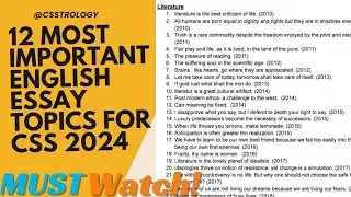English Essay Topics for CSS-2024|| Important essay topics for css 2024 || Most expected topics 2024