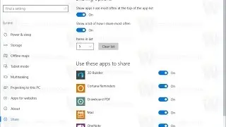 Share page in Settings - enable in Windows 10