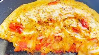 Cheese, Tomato and Onion Omelette Recipe - Breakfast Recipes