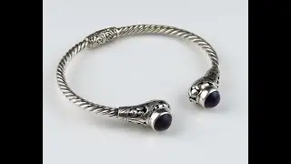 Sterling Silver  Sugilite Gemstone Bangle Bracelet BBB_251J