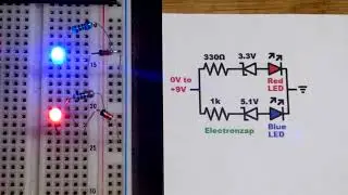 Basic more LEDs on as voltage goes up circuit using zener diodes schematic diagram by electronzap