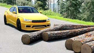 BeamNG.Drive - Cars vs Logs (laying on the road)