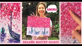 DEMO SAKURA BLOSSOM art workshop, Impasto Painting, Acrylic painting for beginner, painting tutorial