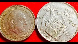 5 & 25 PTAS Coins of Spain Dated 1957