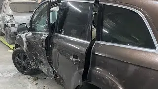 Audi Q7 при ударе откинуло на 7 метров . Кузовной ремонт