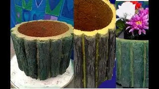 DIY Como hacer una maceta de cemento imitando Palos de arboles.
