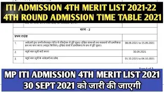 ITI Admission 4th Merit List 2021 | MP ITI 4th Round Admission Time Table 2021| ITI 4th Counselling