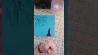 canvas  painting  with acrylic🌙🎇🍃||easy way to moon painting #shorts #viral#moon