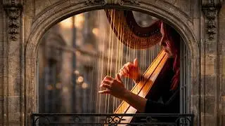 Woman in a window playing a harp in Bordeaux, France #Shorts